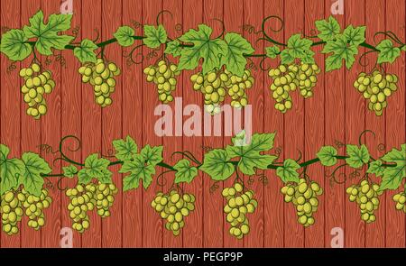 Grape on Wood, Seamless Stock Vector