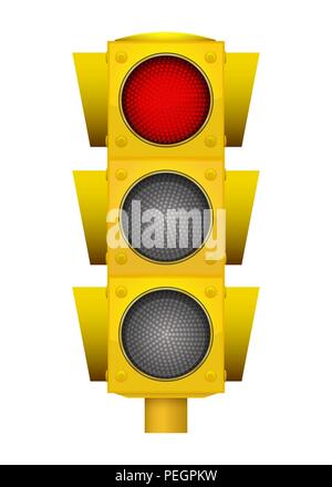 Realistic illustration of modern yellow led traffic light with switching on red light. Stock Vector
