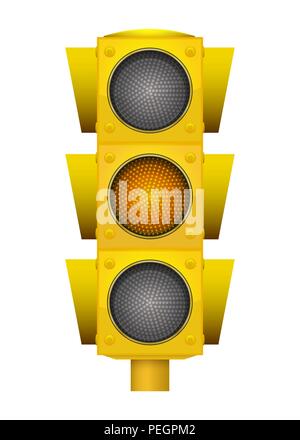Realistic illustration of modern yellow led traffic light with switching on yellow light. Stock Vector