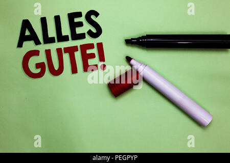 Text sign showing Alles Gute. Conceptual photo german translation all the best for birthday or any occasion Open markers Inspiration communicating ide Stock Photo
