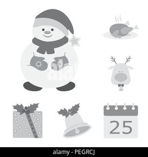 Christmas attributes and accessories monochrome icons in set collection for design. Merry Christmas vector symbol stock illustration. Stock Vector