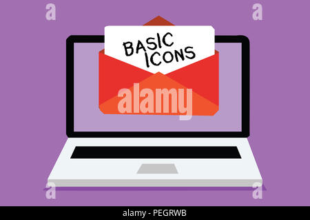 Word writing text Basic Icons. Business concept for pictogram or ideogram displayed on a computer screen or phone Computer receiving email important m Stock Photo