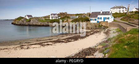 UK, Wales, Anglesey, Rhoscolyn, properties around harbour, panoramic Stock Photo