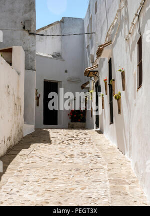 Whitewashed Andalusian typical house of white lime in Vejer de la Frontera, Cadiz, Spain Stock Photo