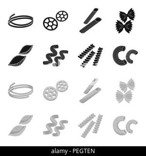 Different types of pasta. Types of pasta set collection icons in black,monochrome style vector symbol stock illustration . Stock Vector