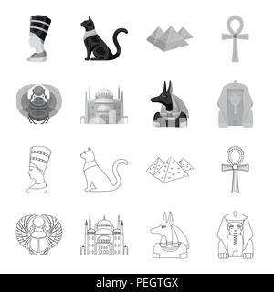 Anubis, Ankh, Cairo citadel, Egyptian beetle.Ancient Egypt set collection icons in outline,monochrome style vector symbol stock illustration . Stock Vector