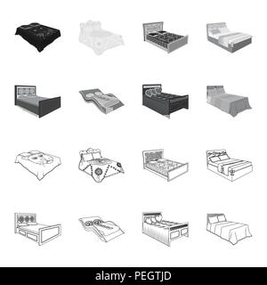 Different beds outline,monochrome icons in set collection for design. Furniture for sleeping vector isometric symbol stock  illustration. Stock Vector