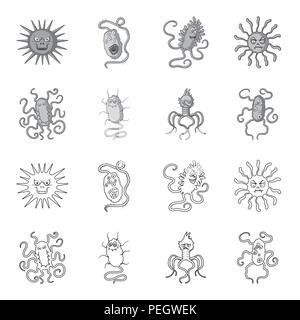 Different types of microbes and viruses. Viruses and bacteria set collection icons in outline,monochrome style vector symbol stock illustration . Stock Vector