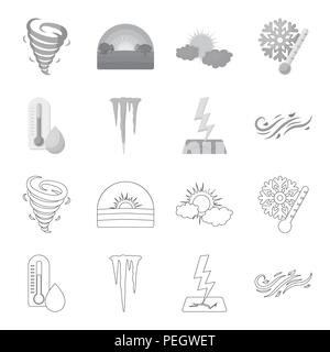 Humidity, icicles, thunderbolt, windy weather. Weather set collection icons in outline,monochrome style vector symbol stock illustration . Stock Vector