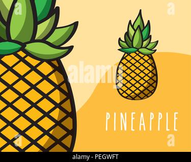 pineapples fruit tropical fresh natural on colored background Stock Vector