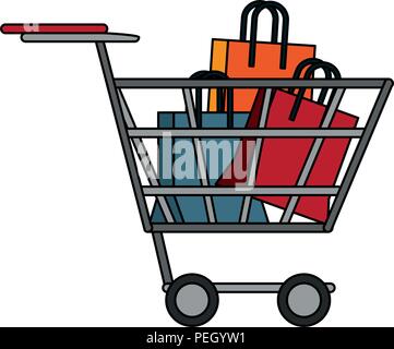 Shopping bags inside cart Stock Vector