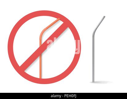 Reusable steel drinking straw instead of plastic straw. Stock Vector