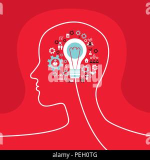 Infographics concept with head profile, brain, gears and business icons Stock Vector