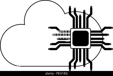 Microchip and cloud computing in black and white Stock Vector