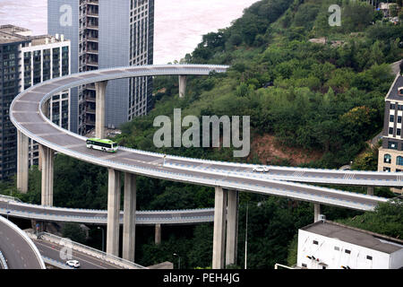 Chongqing, Chongqing, China. 15th Aug, 2018. Chongqing, CHINA-The 72-meter-high winding overpass can be seen in southwest China's Chongqing. Credit: SIPA Asia/ZUMA Wire/Alamy Live News Stock Photo