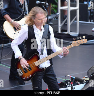 New York, NY, USA. 15th Aug, 2018. Tom Hamilton, Steven Tyler, Joe Perry of Aerosmith perform on NBC's 'Today' Show at Rockefeller Plaza on August 15, 2018 in New York City. Credit: John Palmer/Media Punch/Alamy Live News Stock Photo