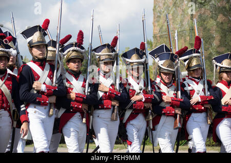 Poland, Warsaw: Re-enactors present uniforms and weapons from different periods of Polish military history at the annual military parade in the Poland's capital city. Stock Photo