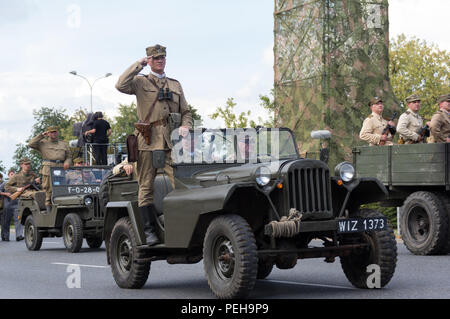 Poland, Warsaw: Re-enactors present uniforms and weapons from different periods of Polish military history at the annual military parade in the Poland's capital city. Stock Photo