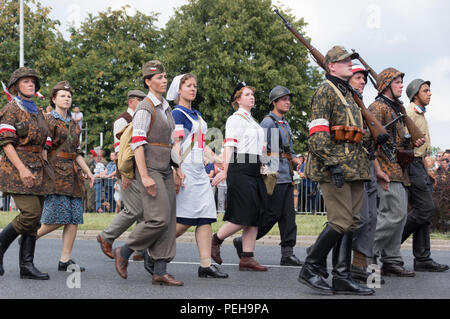 Poland, Warsaw: Re-enactors present uniforms and weapons from different periods of Polish military history at the annual military parade in the Poland's capital city. Stock Photo