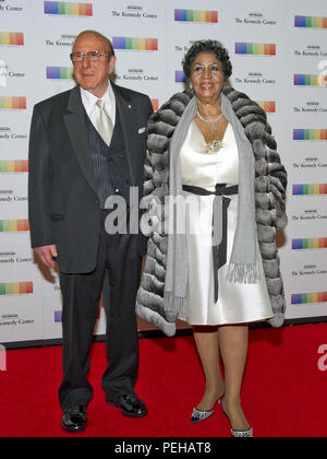 December 5, 2015 - Washington, District of Columbia, United States of America - Clive Davis and Aretha Franklin arrive for the formal Artist's Dinner honoring the recipients of the 38th Annual Kennedy Center Honors hosted by United States Secretary of State John F. Kerry at the U.S. Department of State in Washington, DC on Saturday, December 5, 2015. The 2015 honorees are: singer-songwriter Carole King, filmmaker George Lucas, actress and singer Rita Moreno, conductor Seiji Ozawa, and actress and Broadway star Cicely Tyson.Credit: Ron Sachs/Pool via CNP (Credit Image: © Ron Sachs/CNP via Stock Photo