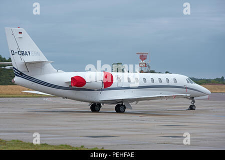 A Cessna Citation Sovereign (Model 680) parked at Inverness Dalcross Airport in the Scottish Highlands. Stock Photo