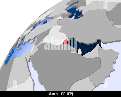 Kuwait on simple political globe with visible country borders and transparent oceans. 3D illustration. Stock Photo