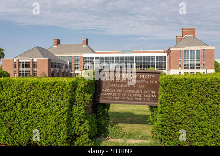 URBANA, IL/USA - JUNE 2, 2018: Morrow Plots and  Carl R. Woese Institute  on the campus of the University of Illinois at Urbana–Champaign. Stock Photo