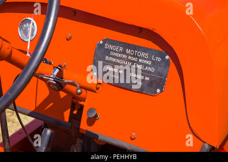 Singer Motors nameplate affixed to one of its Monarch farm tractors on display in 2018 Stock Photo