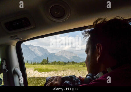 Driving into the Canadian Rockies Stock Photo