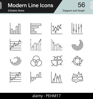 Diagram and Graph icons. Modern line design set 56. For presentation, graphic design, mobile application, web design, infographics. Editable Stroke. V Stock Vector