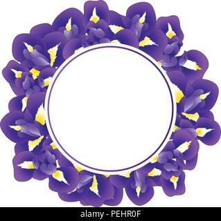 Dark Blue Purple Iris Flower Banner Wreath. Vector Illustration. Stock Vector