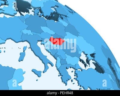 Hungary highlighted on blue 3D model of political globe with transparent oceans. 3D illustration. Stock Photo