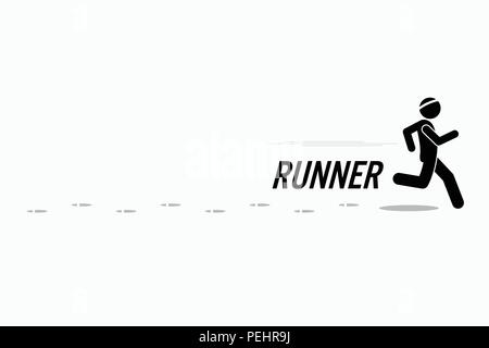 Simple stick figure running and plain white background. Stock Vector