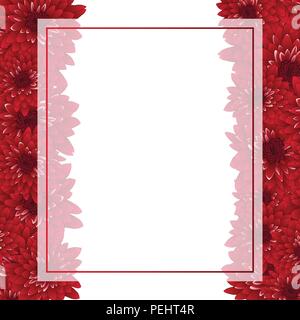 Red Chrysanthemum Banner Card Border isolated on White Background. Vector Illustration. Stock Vector