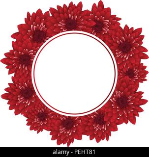 Red Chrysanthemum Banner Wreath isolated on White Background. Vector Illustration. Stock Vector