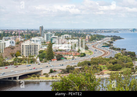 Narrows Bridge and South Perth City, view from Kings Park, Perth, Western Australia Stock Photo