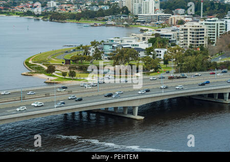 Narrows Bridge and South Perth City, view from Kings Park, Perth, Western Australia Stock Photo