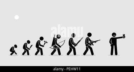 Weapons evolves over the time. Modern human uses camera phone as their weapon of choice. Stock Vector