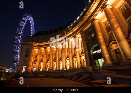 County Hall and London Eye at Night. Stock Photo