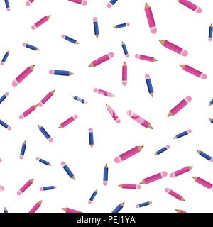 Vector illustration. Seamless pattern of colored pencils randomly Stock Vector