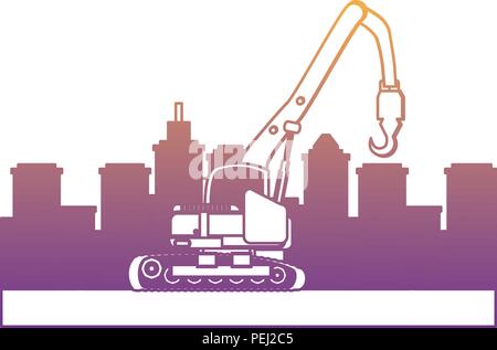 crane truck over city buildings and  white background, vector illustration Stock Vector