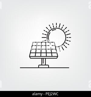 Solar panel and sun vector line icon. Green energy symbol. Stock Vector