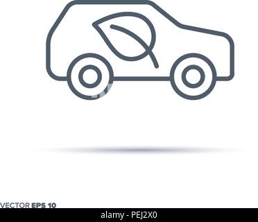 Environment friendly car vector line icon.. Green transportation symbol. Stock Vector