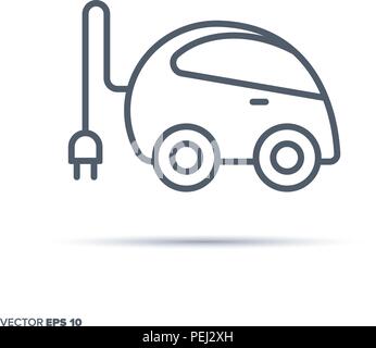 Plug-in electric compact car vector line icon. Electromobility and transportation symbol. Stock Vector