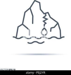 Melting iceberg vector line icon. Climate change and endangered polar landscape symbol. Stock Vector