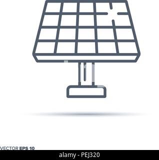 Solar panel vector line icon. Renewable energy and power generation symbol. Stock Vector