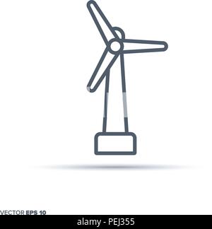 Wind turbine vector line icon. Renewable energy and power generation symbol. Stock Vector