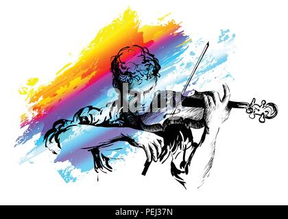 Classical music concert. Violinist playing classical violin Stock Vector