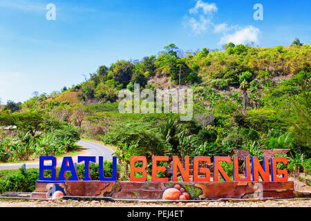 East Java, Indonesia - July 10, 2018: Pantai Batu Bengkung sea beach and recreational park entrance sign board. Popular place to visit for family holi Stock Photo