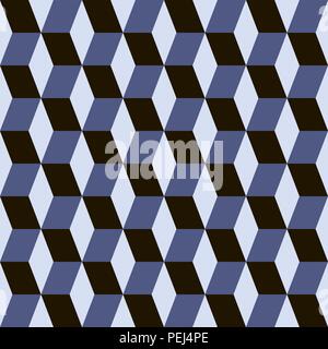 Abstract blocks visual illusion seamless contrast blue pattern Stock Vector